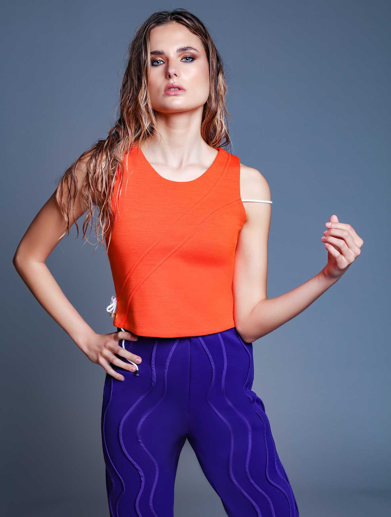 Orange String Top with Paneled Trousers